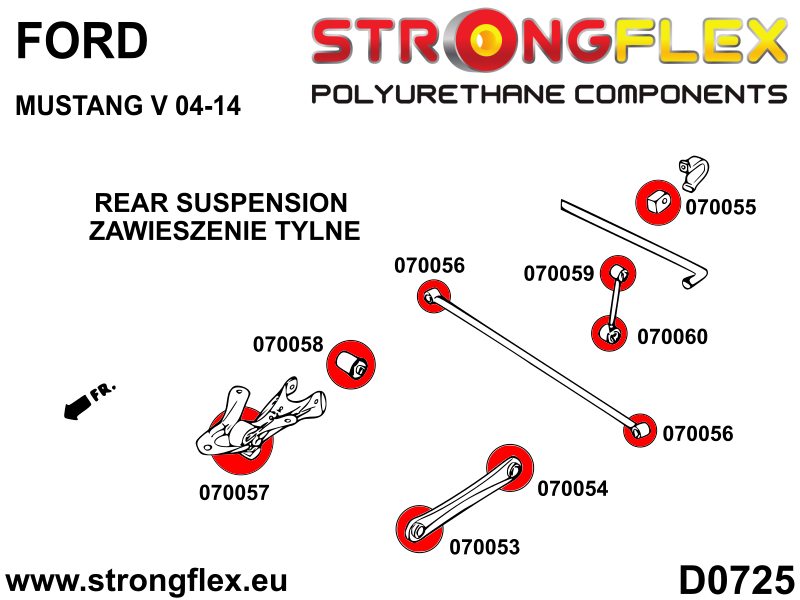 076175B Rear suspension bush kit Standard (Red) Ford Mustang V (04-14)