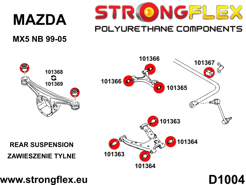 101369B Rear differential mounting bush Standard (Red) Mazda MX-5 / Miata / Roadster I (89-98) NA