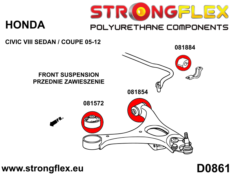 081884B Front anti roll bar bush Standard (Red) Honda Civic VIII (06-12)