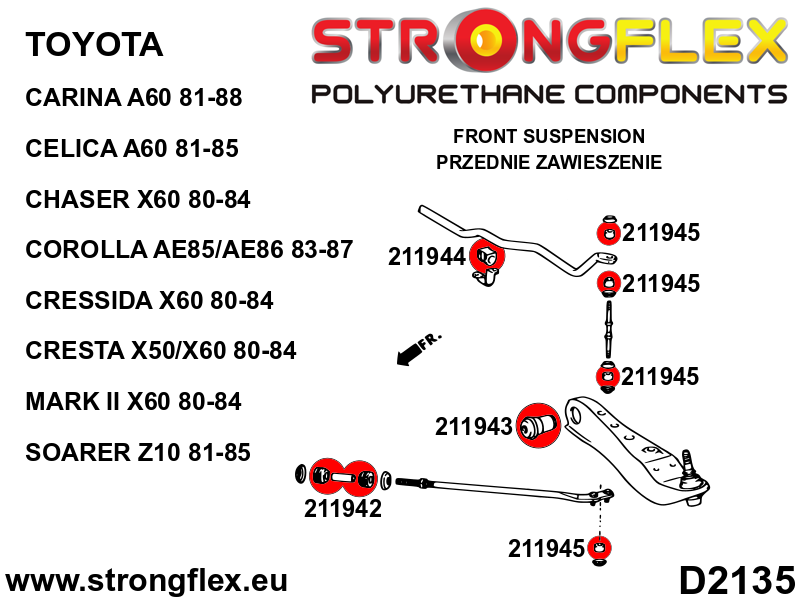 216313B Full suspension bush kit Standard (Red) Toyota Carina III (81-88) A60