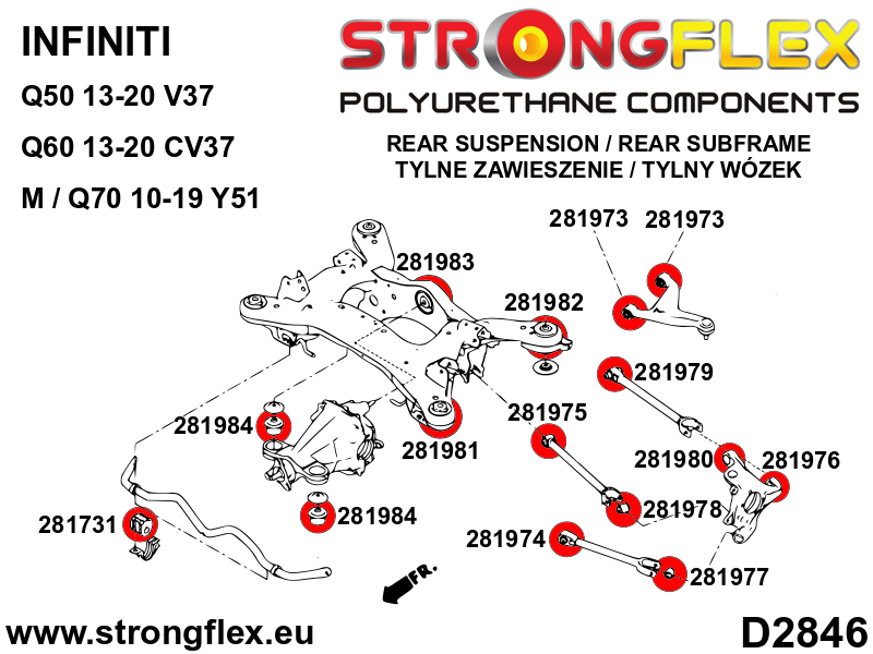 286241B Front suspension and ream beam bush kit Standard (Red) Renault Kadjar (15-23) FWD (tylna belka)