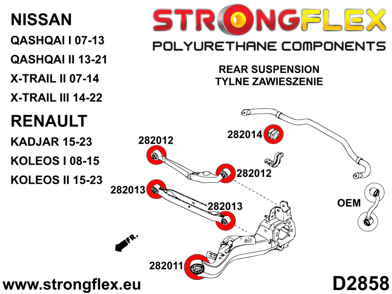 286243A Full suspension bush kit SPORT Sport (Yellow) Renault Kadjar (15-23) FWD (multilink)