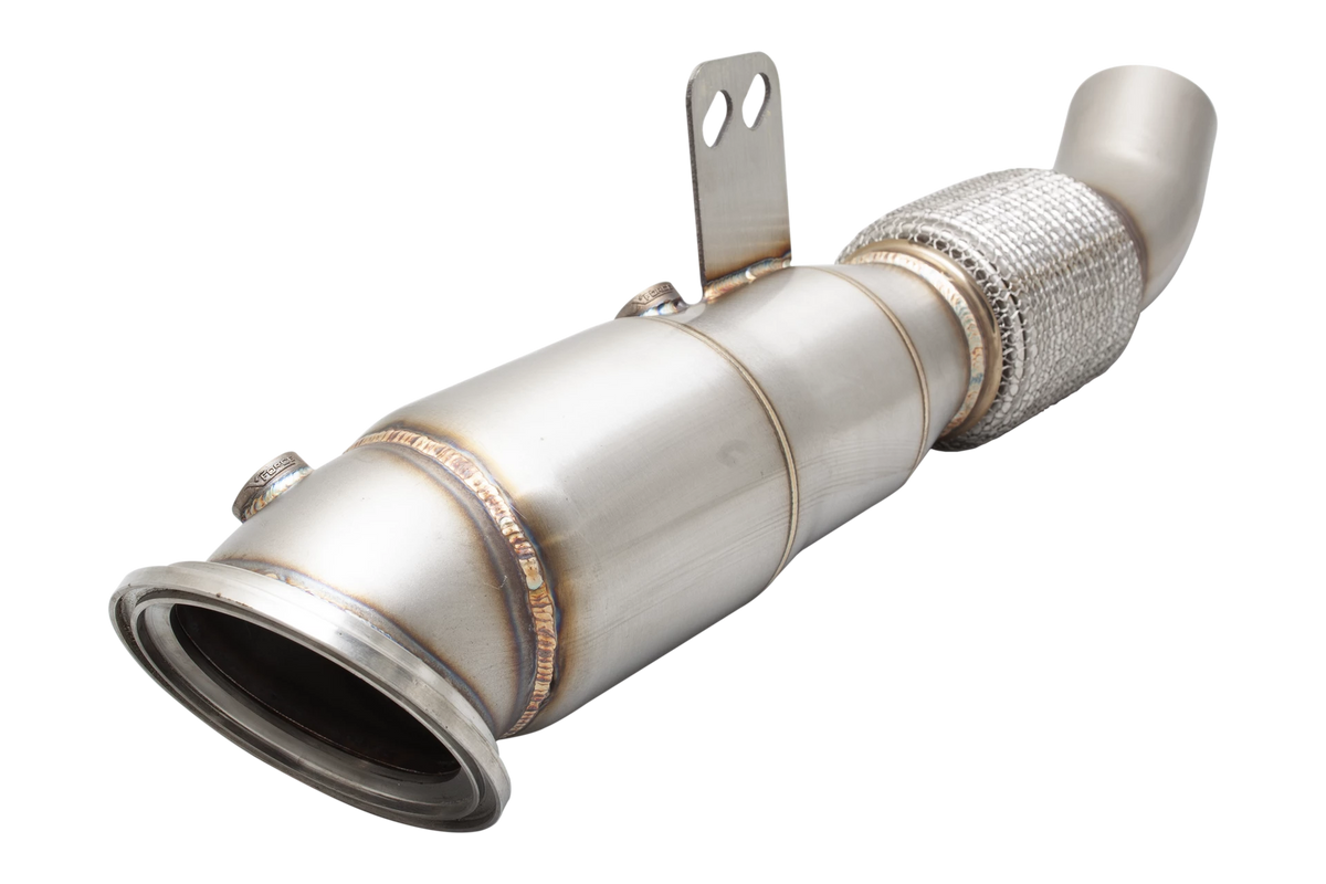 Xforce 4"-3 3/8" Downpipe with High-Flow Catalytic Converter, 304 Stainless Steel (for track and off road use only)-2