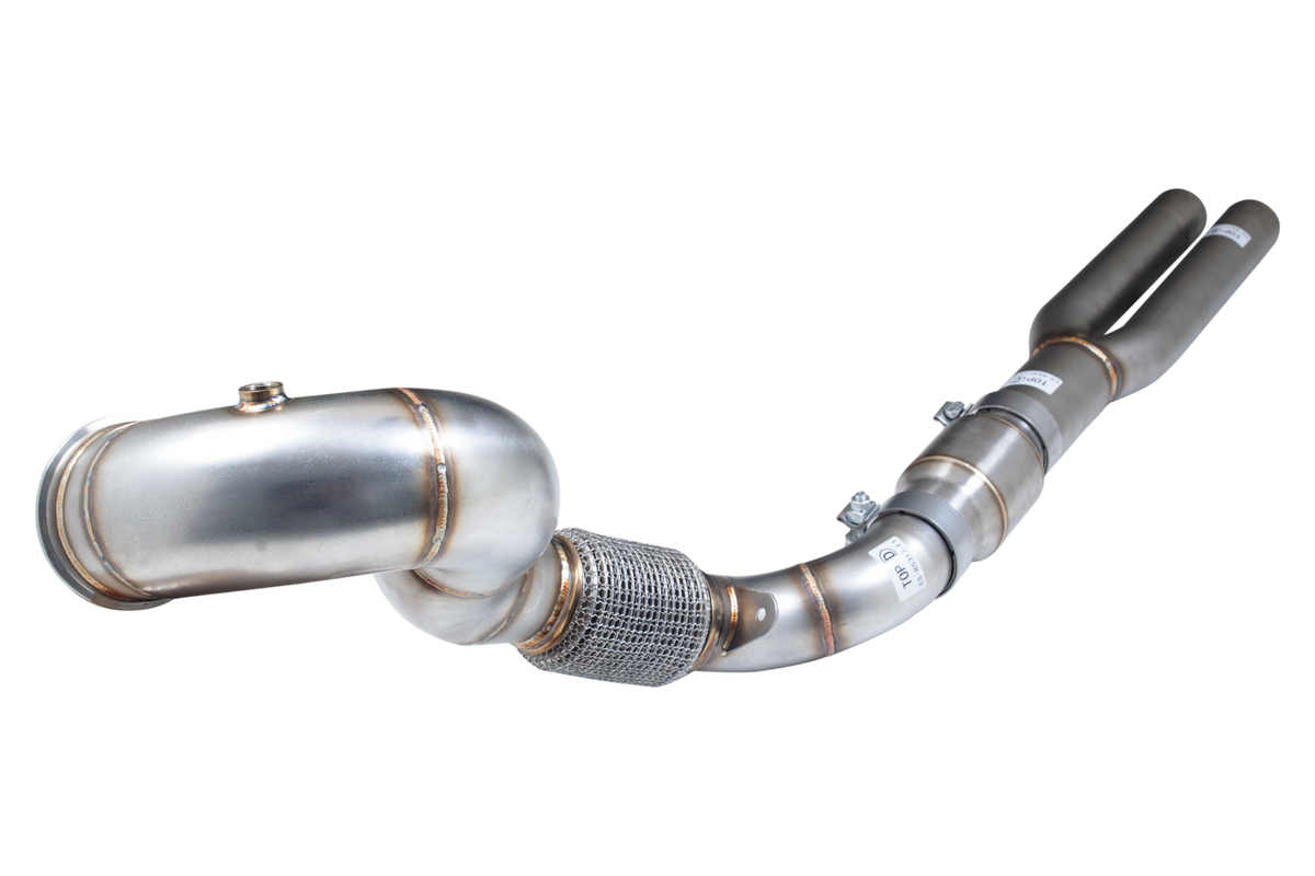 Xforce 4"-3" Downpipe with High-Flow Catalytic Converter, 304 Stainless Steel (for track and off road use only)-4