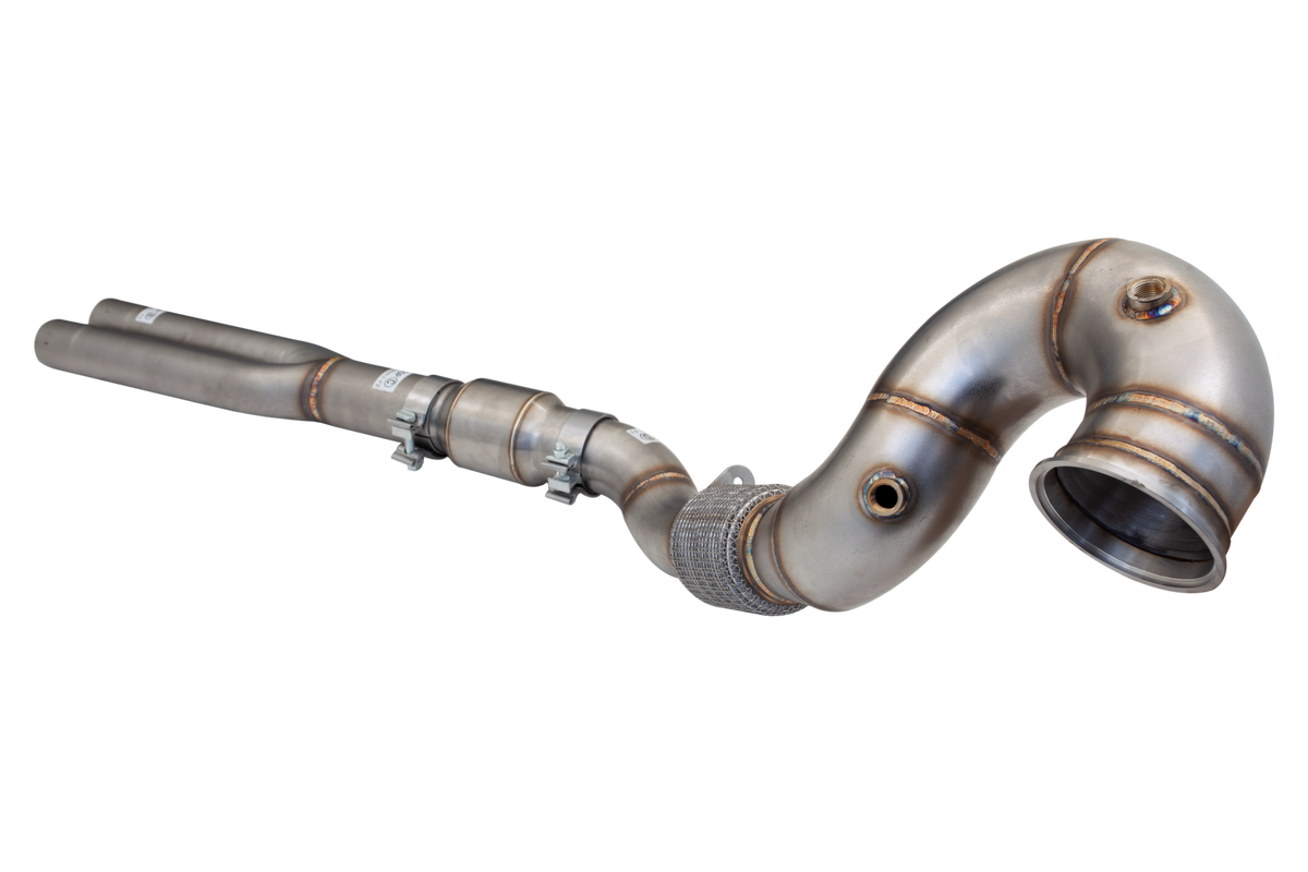 Xforce 4"-3" Downpipe with High-Flow Catalytic Converter, 304 Stainless Steel (for track and off road use only)