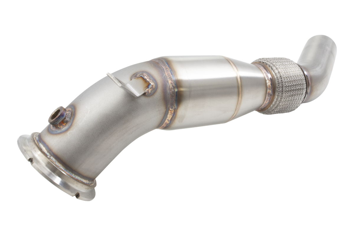 Xforce 4"-3" Downpipe with High-Flow Catalytic Converter, 304 Stainless Steel (for track and off road use only)-2