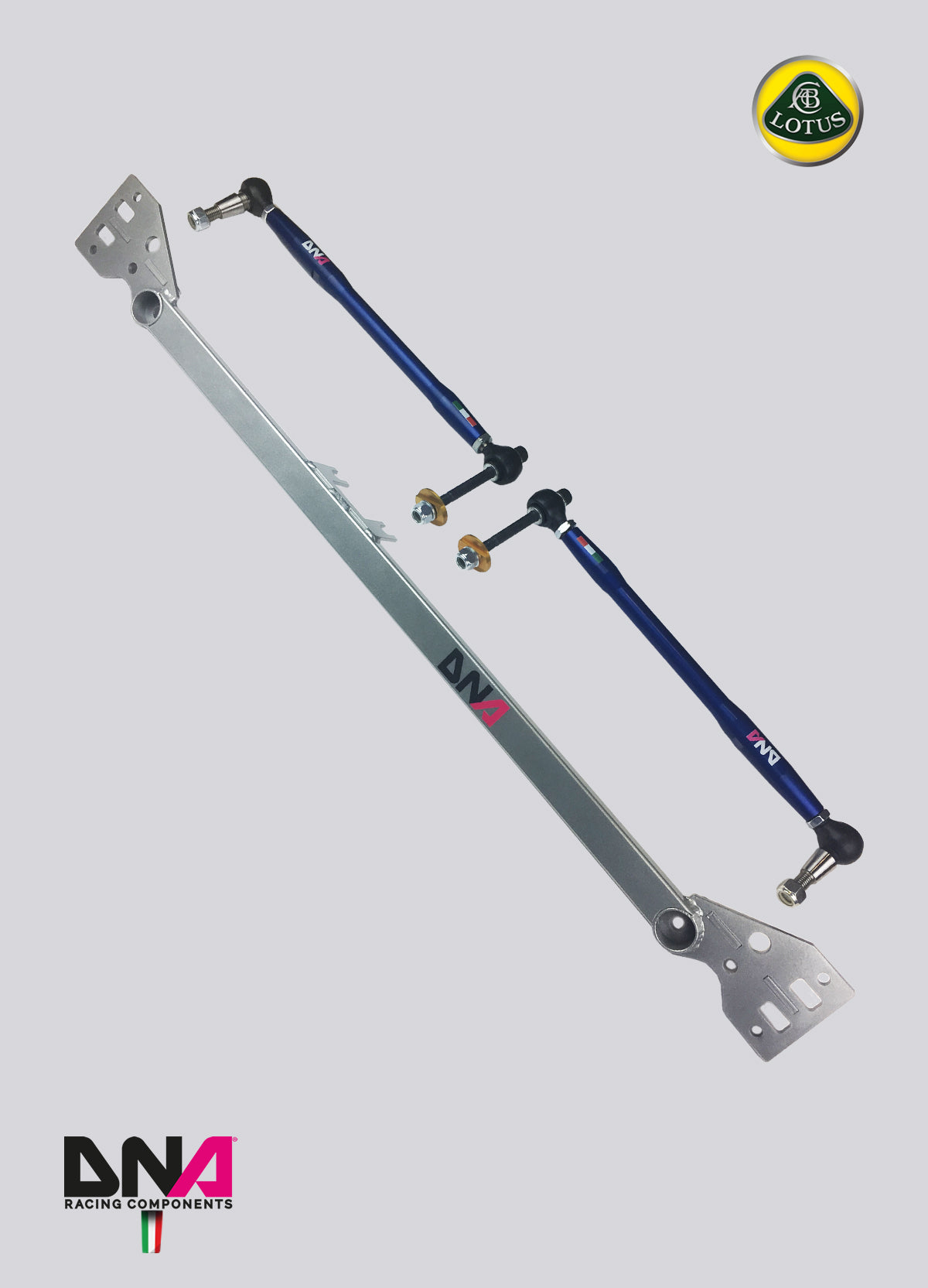 PC0873 Kit barra irrigidimento telaio e tiranti convergenza su uniball DNA Racing Lotus Elise Exige S2