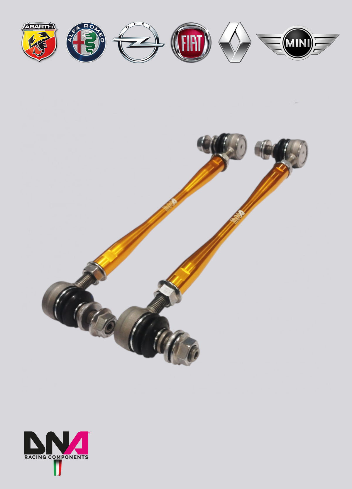 PC2235 Kit tiranti Pro Street barra antirollio anteriore DNA Racing Grande Punto, Alfa Romeo Mito, Alfa Romeo Giulietta, Opel Corsa D/E, Opel Adam, Renault Clio 3, Mini R52 R53 R54 R55 R56 R57, Fiat Panda, Fiat 500 EU, Fiat 500 US