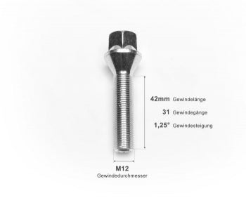 TA Technix wheel bolt M12 X 1.25 X 42 Taper collar